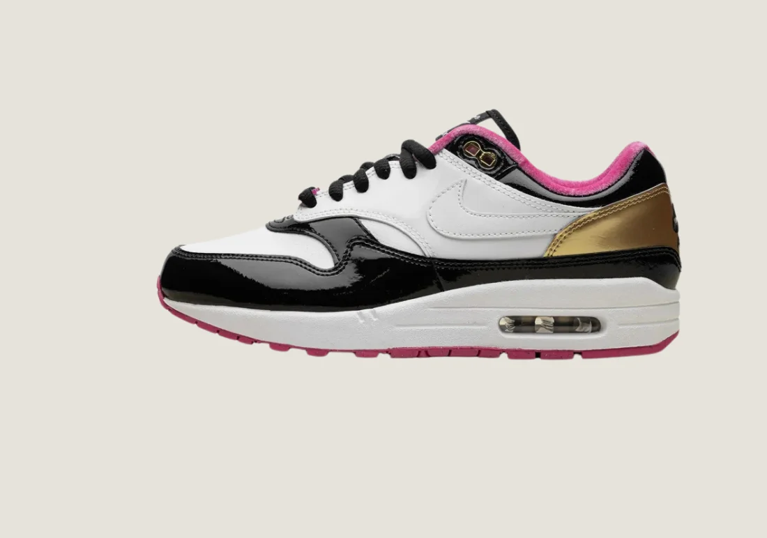Nike Air Max 1 - "Grand Piano" White / Black / Metallic Gold / Pink - Image 3