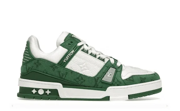 LV – TRAINER GREEN MONOGRAM DENIM WHITE - Image 3